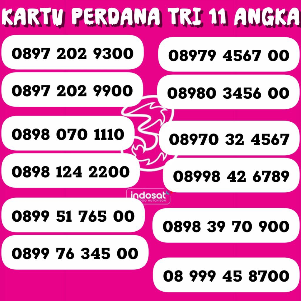 11 ANGKA NOMER CANTIK KARTU PERDANA 3 TRI THREE NOMOR RAPI BAGUS NOCAN SERI ABCD || DOUBLE || TRIPLE