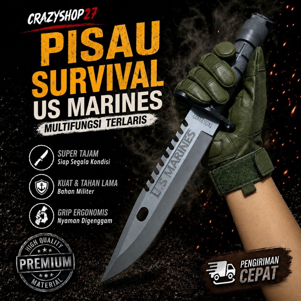 Pisau Survival U.S MARINES Hight ferformance / USMC MARINES KNIFE