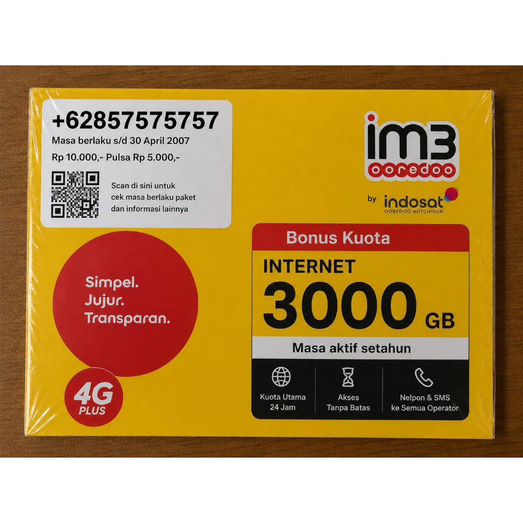 Kartu SIM Indosat IM3 10 Digit - Bonus Kuota Internet 3000 GB
