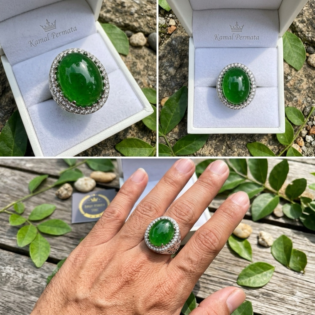Cincin Batu Akik Zamrud Biron Hijau Crsytal
