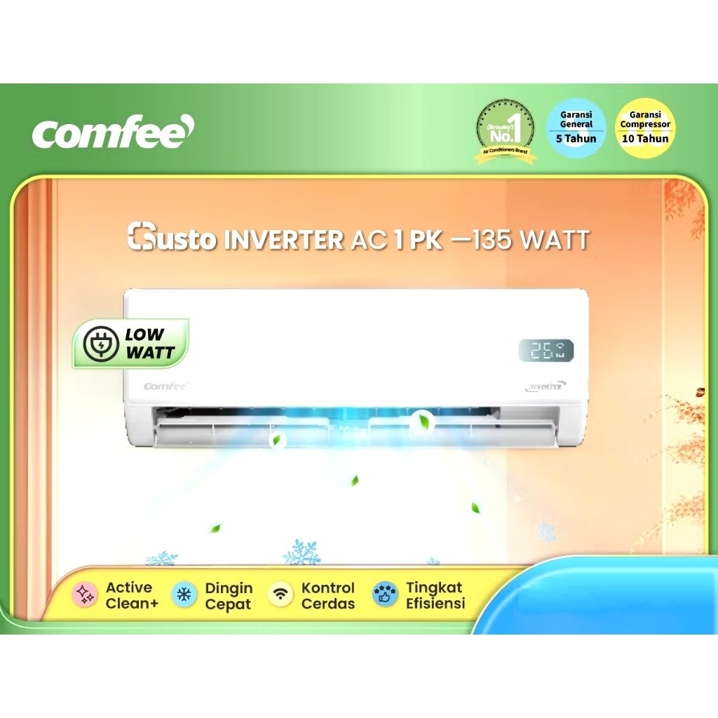 COMFEE GUSTO AC 1 PK INVERTER CFS-10VGP Low Watt [INDOOR + OUTDOOR ONLY] - 1 PK Baru [WIFI