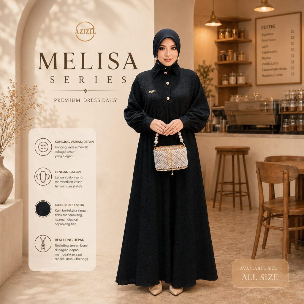 Azizil Fashion | Melisa Series Gamis Polos Premium Busui Friendly | Dress Muslimah Crinkle Elegant G