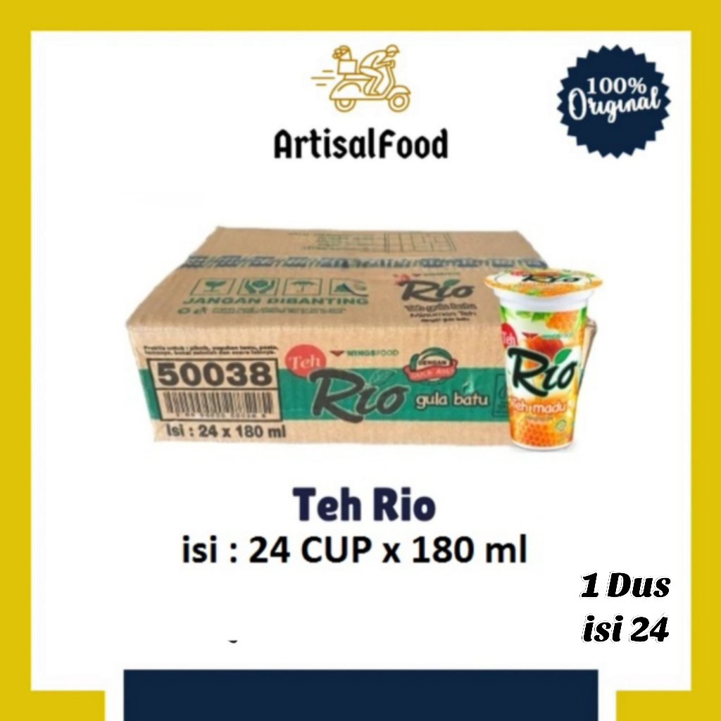 RIO Teh Cup 180ml Minuman Teh Gula Batu Madu Original Isi 24 Botol