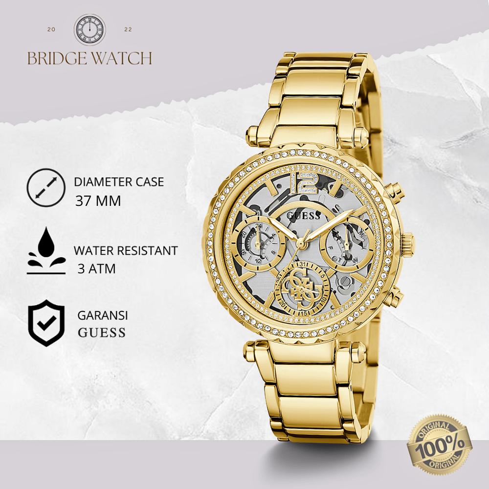 Jam Tangan Wanita Guess Solstice GW0403L2 Chronograph Gold Stainless Steel Mewah Original