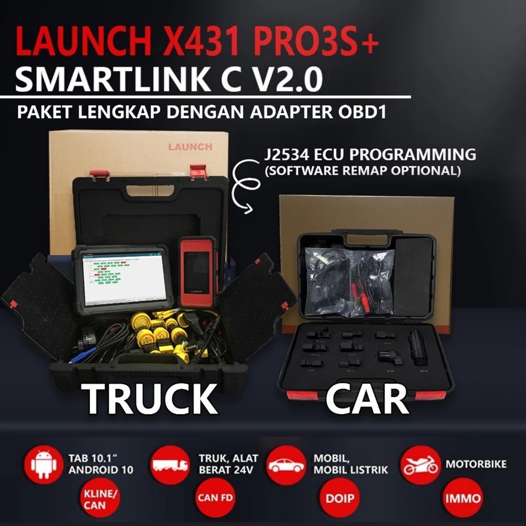 SCANER Launch X431 PRO3S+ Smartlink C V2.0 J2534 PROGRAMMING Mobil dan Truck Siap Pakai