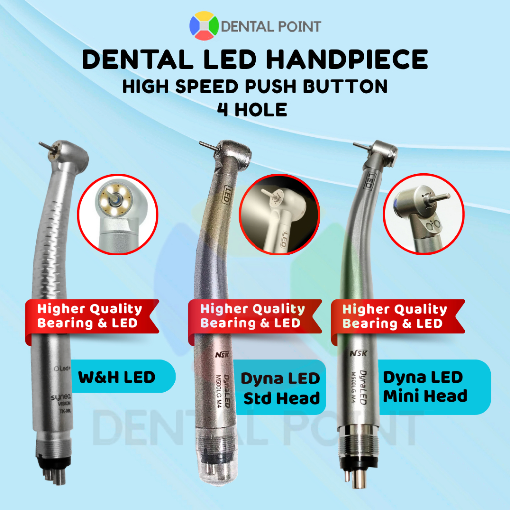 Highspeed Handpiece Dental with LED Lampu 4 Holes / High Speed Hand Piece Small Mini Head / Bur Gigi