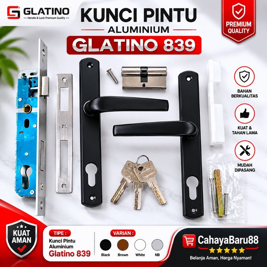 Kunci Pintu Almunium Glatino 839 / Kunci Almunium Full Set