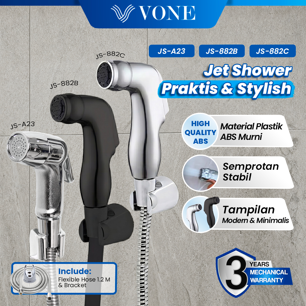 VONE Jet Shower Toilet Bidet Kamar Mandi WC Chrome Krom Black Hitam