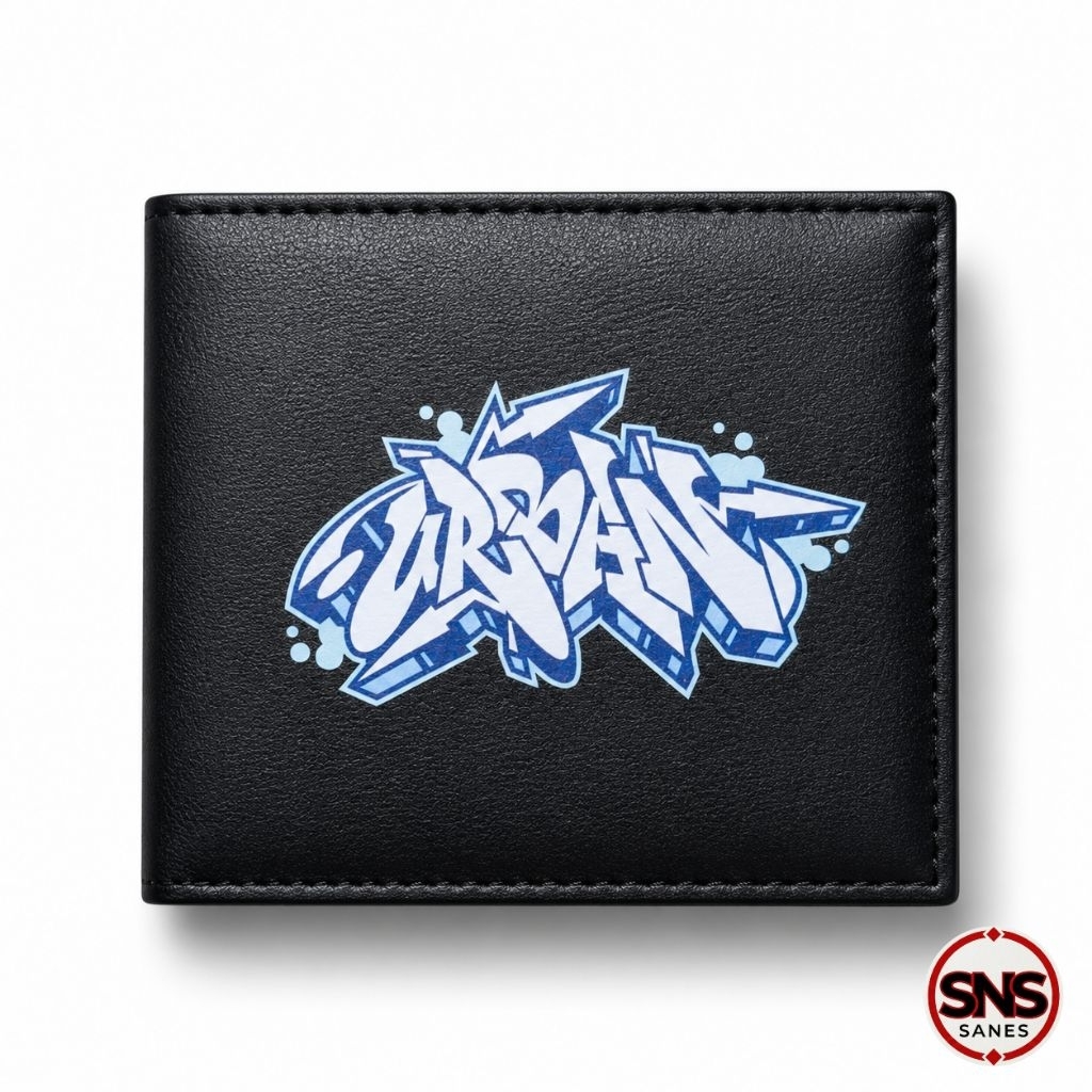 MINISO Dompet Pria Lipat Dua Motif Grafiti Urban - Hitam