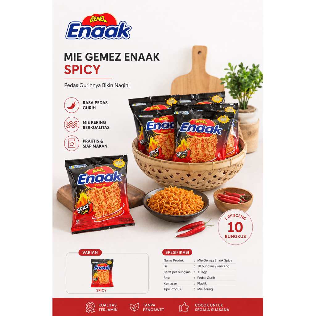Snack Mi Gemez Enaak Siantar Top SPICY 1 Renceng isi 10 Pcs @ 16 Grams