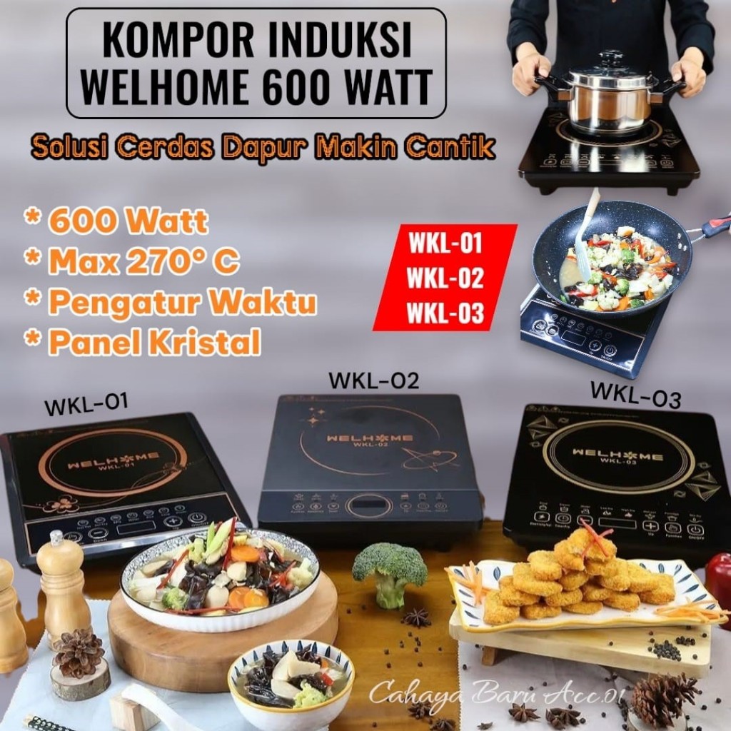 WELHOME Kompor Induksi Hemat Energi dan Aman Kompor Listrik Portable Low Watt Anti WKL-01 WKL-02 WKL