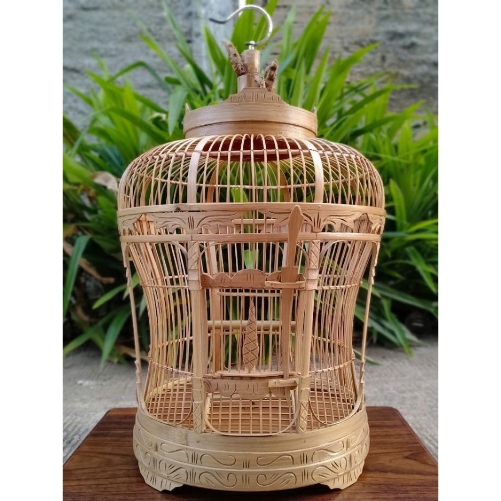 Sangkar/Kandang Burung Perkutut Bahan Full Bambu Klasik Ukiran Asli Jepara Premium Kokok