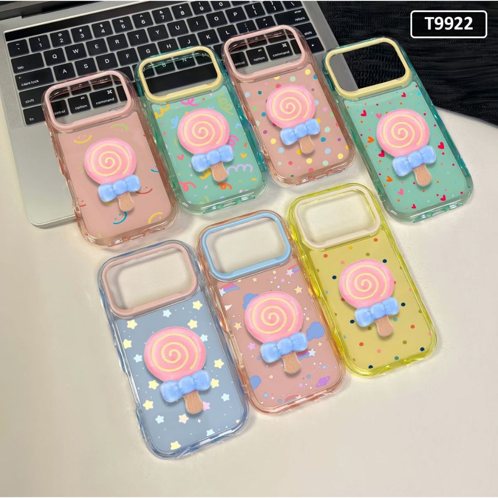 Case Oppo A55 A57 A77S A58 A60 A74 Reno 4F 5 6 7 10 pro Lollipop Candy PopSocket 3D - Casing Transpa