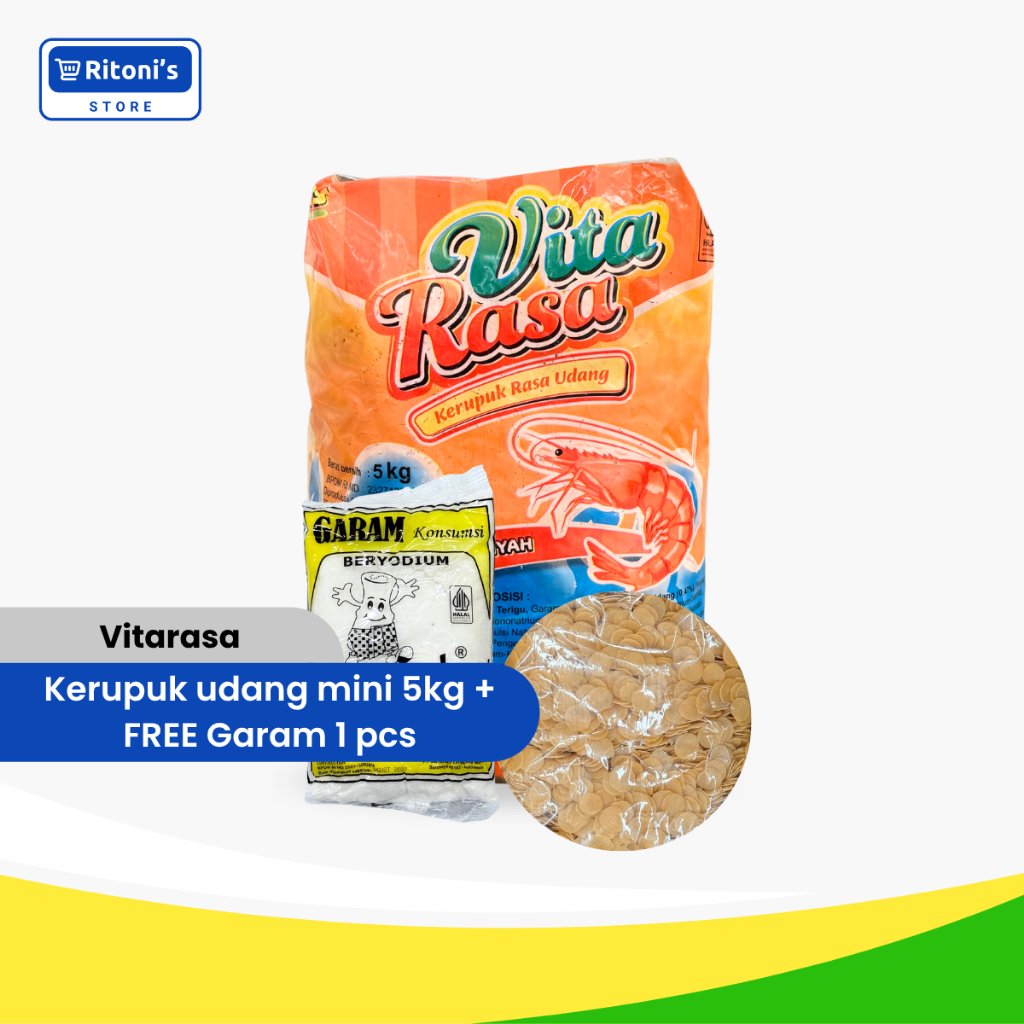 Vitarasa Kerupuk Udang Mini 5kg (Bisa Repack) + FREE Garam 1 Pcs
