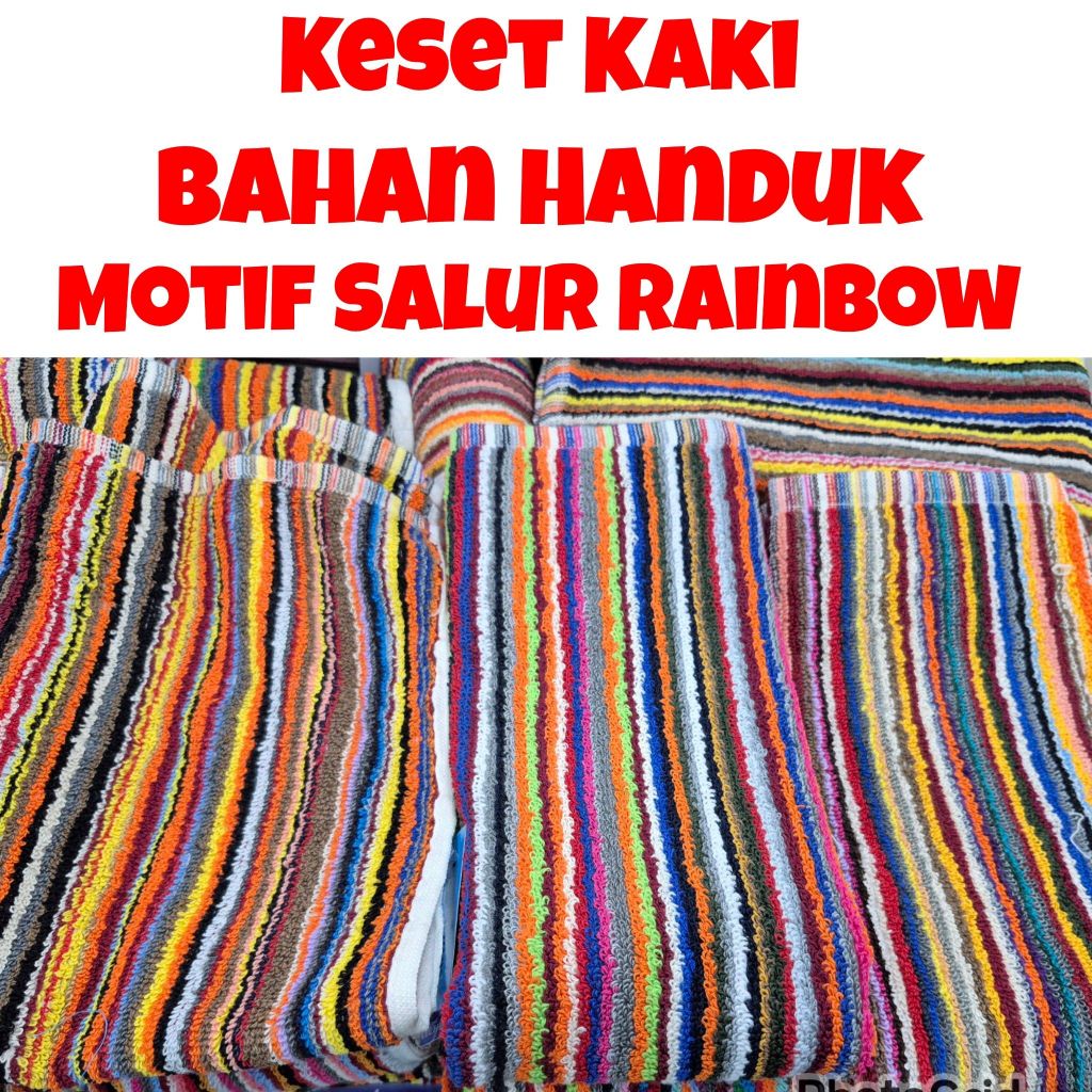 Keset Kaki Dari Bahan Handuk Motif Salur Rainbow