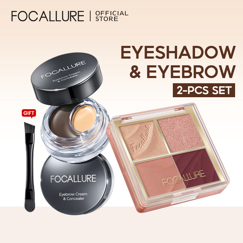 [2PCS SET]FOCALLURE On & Fix Eyebrow Pomade Concealer & 4 shade Eyeshadow Palette