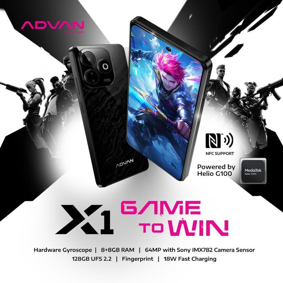 ADVAN Smartphone X1 Mediatek Helio G100 8GB+8GB/128GB High 120Hz IPS FHD+ Sony 64MP UFS 2.2 NFC