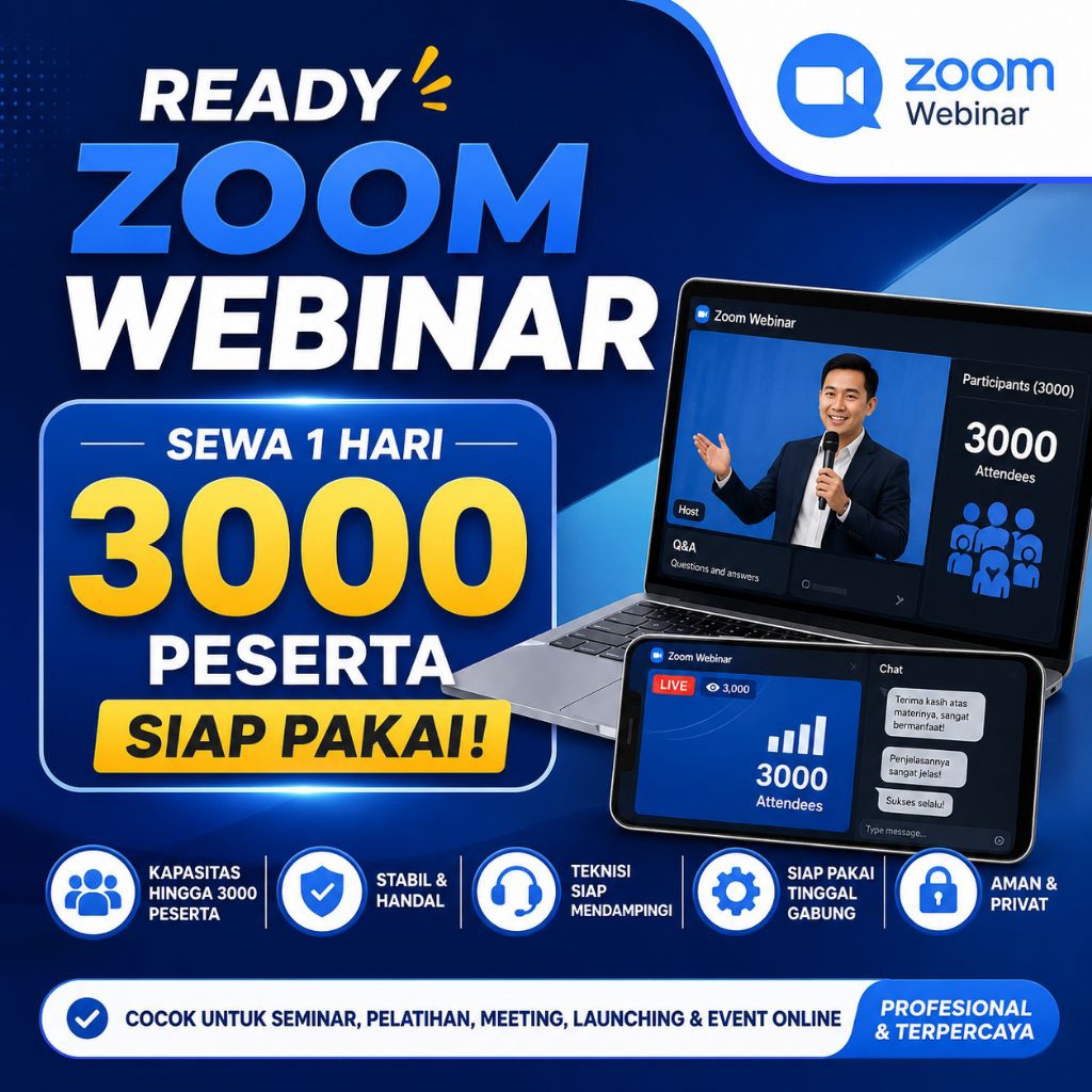 New Zoom Webinar 3000 Peserta 1 Hari Siap Pakai
