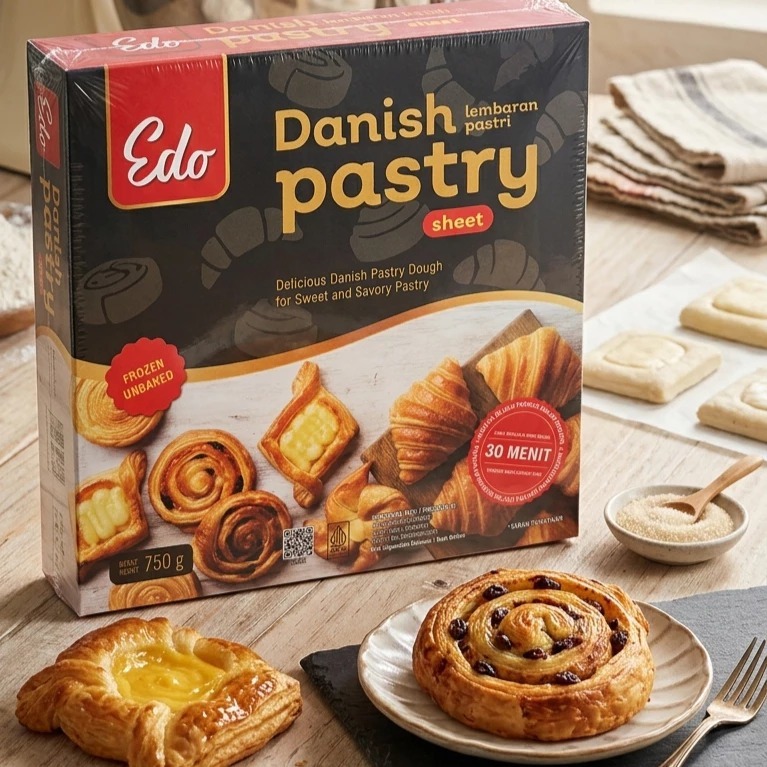 Edo Puff Pastry Sheet /Danish 750gr / Mini Puff Edo 375gr Roti Zuppa Soup Frozen