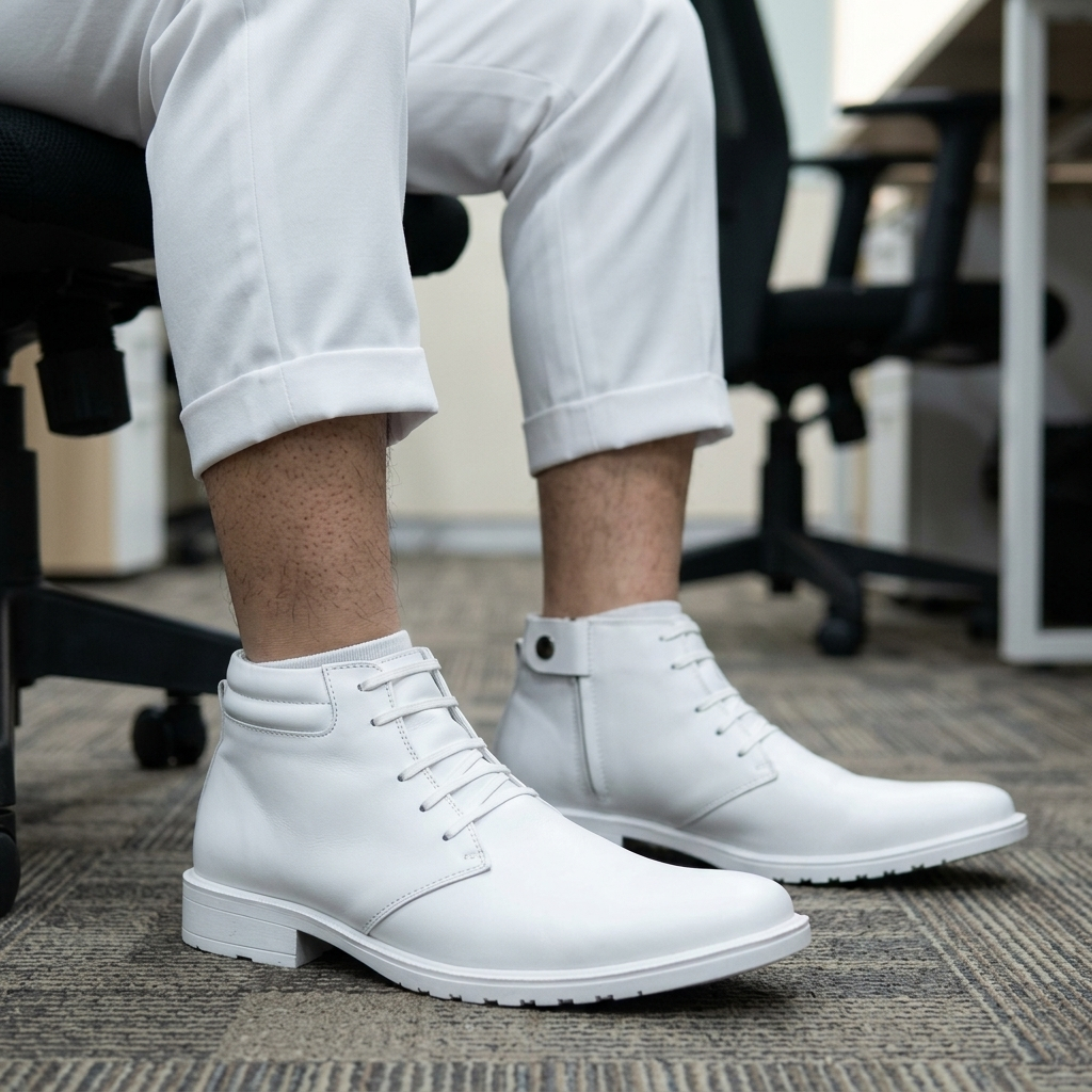 Sepatu Boots Pria Pdh Putih Formal Dinas Kulit Premium