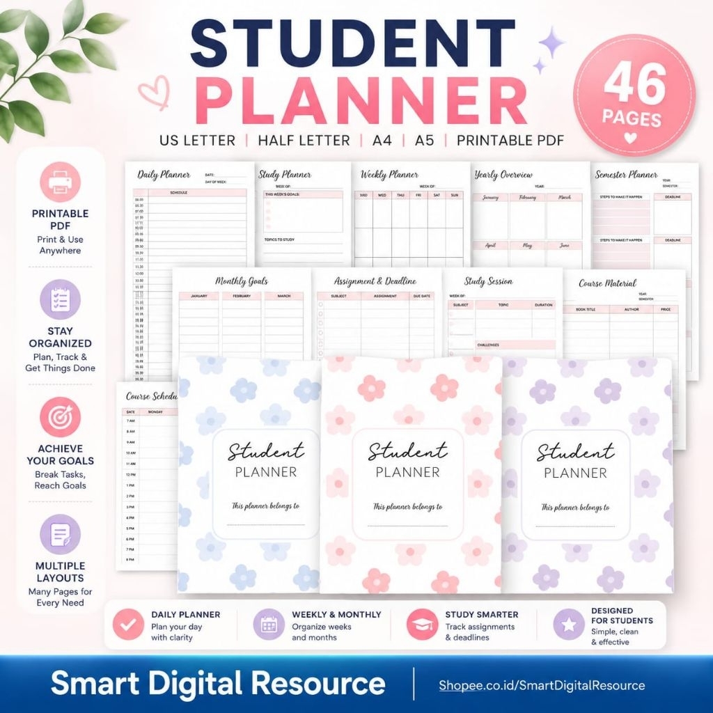 Student Planner Printable | Student Planner | College Student Planner | Academic Planner | High Scho