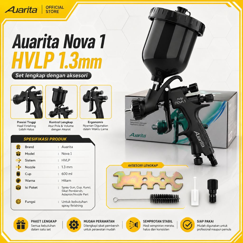 Auarita Nova 1 Spray Gun HVLP Space Black 1.3mm Cup 600ml Original