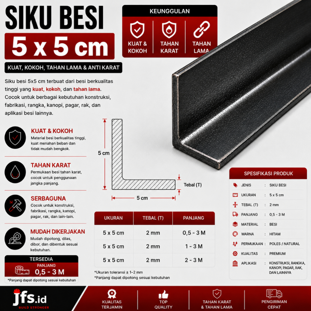 Besi Siku 5x5 cm Full | Besi L | Besi Siku Eceran