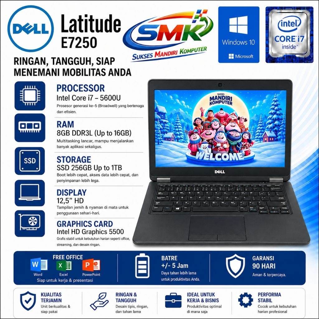 Dell Latitude E7250 | core i7 Gen 5 | Ram 8GB | SSD 256GB | Keyboard Backlight