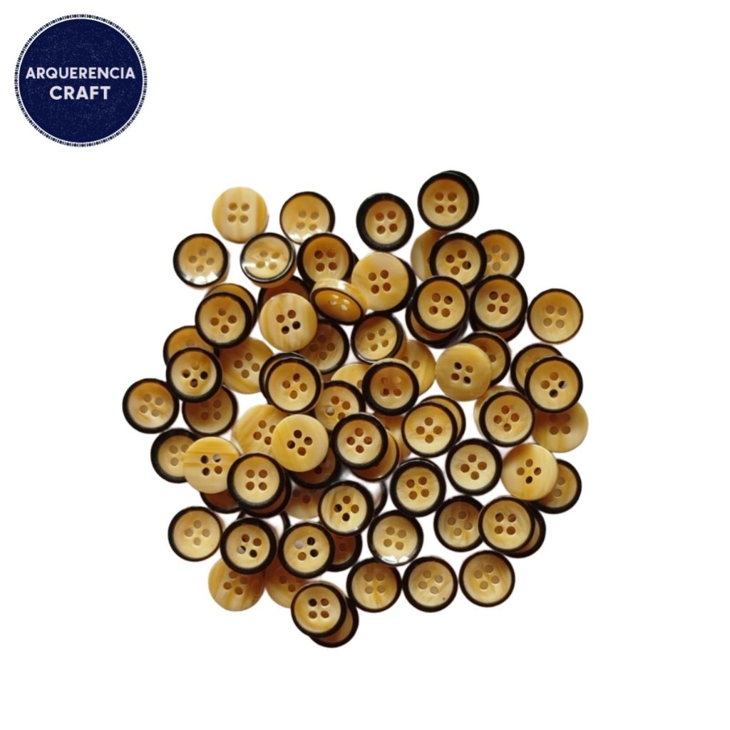 10 Pcs Kancing Hias Plastik Bulat Motif Serat Kayu List Hitam | Kancing Scrapbook DIY