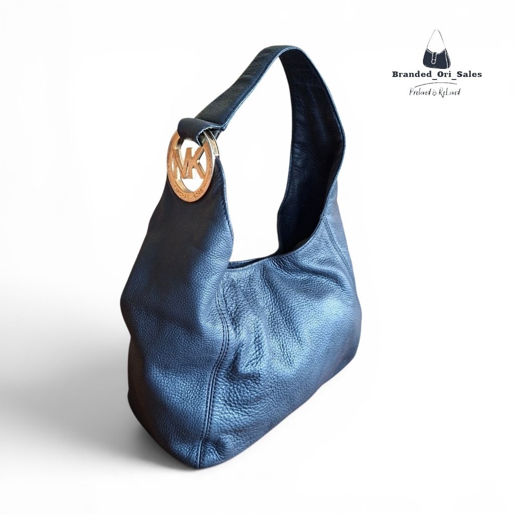 TAS WANITA MK  FULTON BLACK LEATHER HOBO BAG