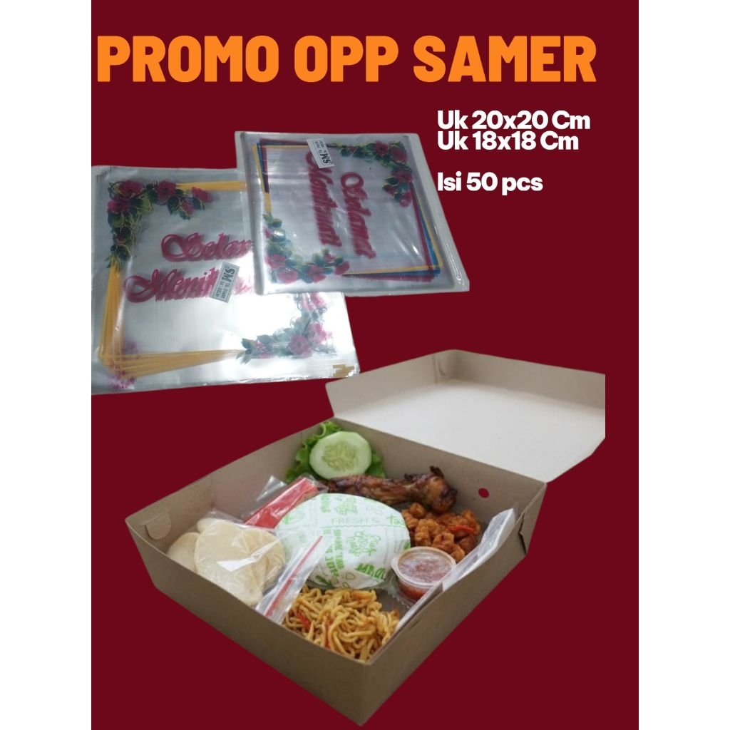 PROMO OPP SAMIR PLASTIK SELAMAT MENIKMATI UK 18X18// TUTUP BESEK SELAMAT MENIKMATI// LEMEK KARDUS SE
