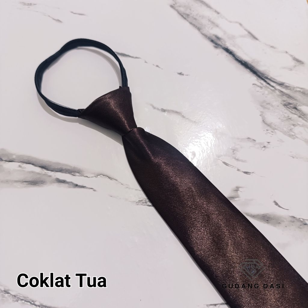 Dasi Instan Zipper Dasi Resleting Siap Pakai Dasi Polos Coklat Tua