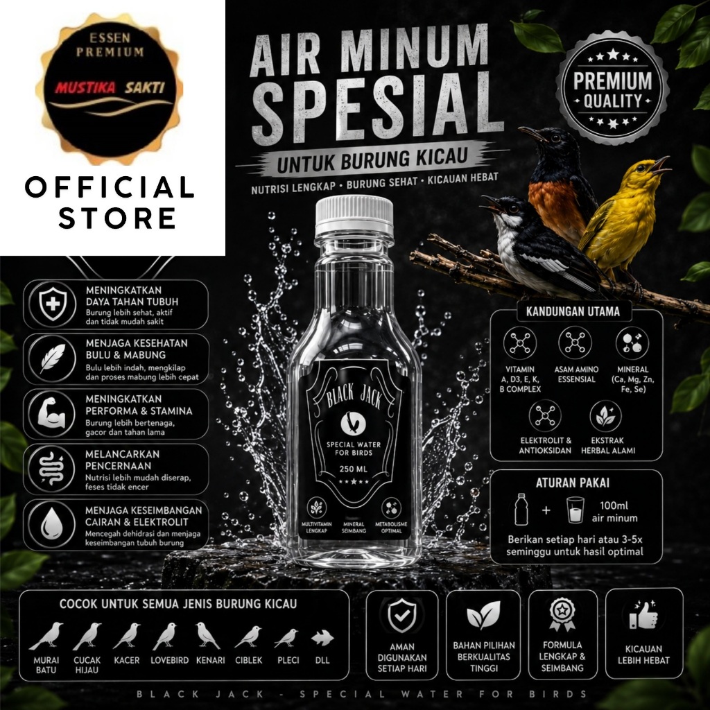 MUSTIKA - AIR SAKTI BURUNG Black Jack Larutan Air Minum Khusus Burung Kicau Penggacor Vitamin Obat D