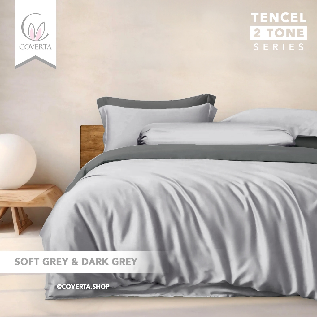 Bedcover Set + Sprei TENCEL 60s Polos Kombinasi Warna Tinggi 40cm Isi Microfiber