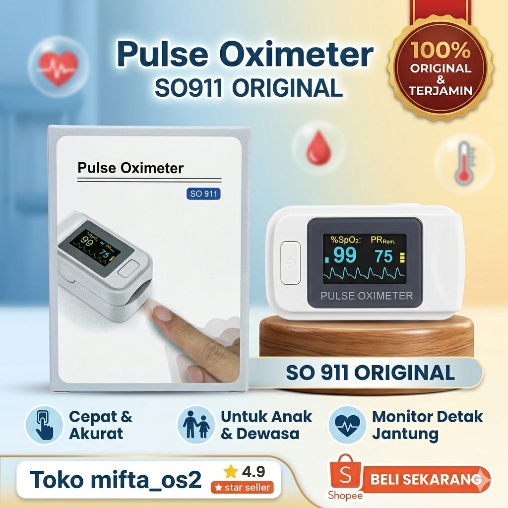 Original Oximeter SO911 Oxymeter SO 911 cek saturasi oksigen darah SPO2 dewasa dan anak