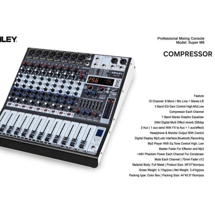 Mixer Ashley Super M 8 STANDAR / M 4 COMPRESOR / M 8 COPRESOR – Original 8 Channel Bluetooth – VARIASI: SUPER M8 STANDAR / SUPER M8 COMPRESOR / SUPER M4 COMPRESOR