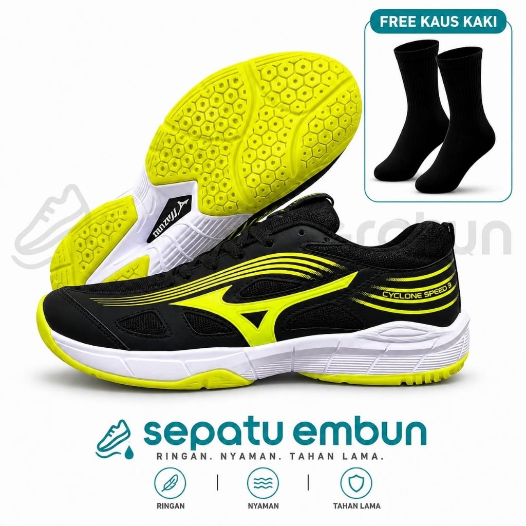 sepatu mizuno pria kuning stabilo cyclone speed 3 sepatu padel badminton pria