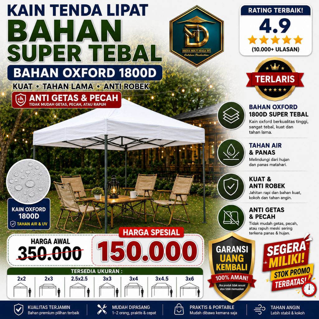 Atap kain terpal tenda 3x3 lipat putih