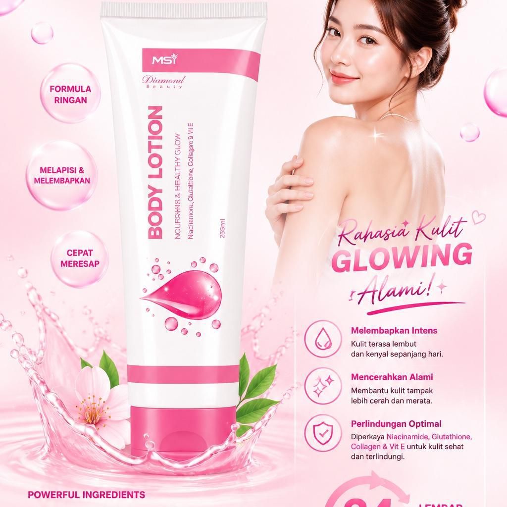 Msi Body Lotion Whitening Pencerah Pemutih Kulit Tubuh Badan Colagen, Gluthation Vitamin E