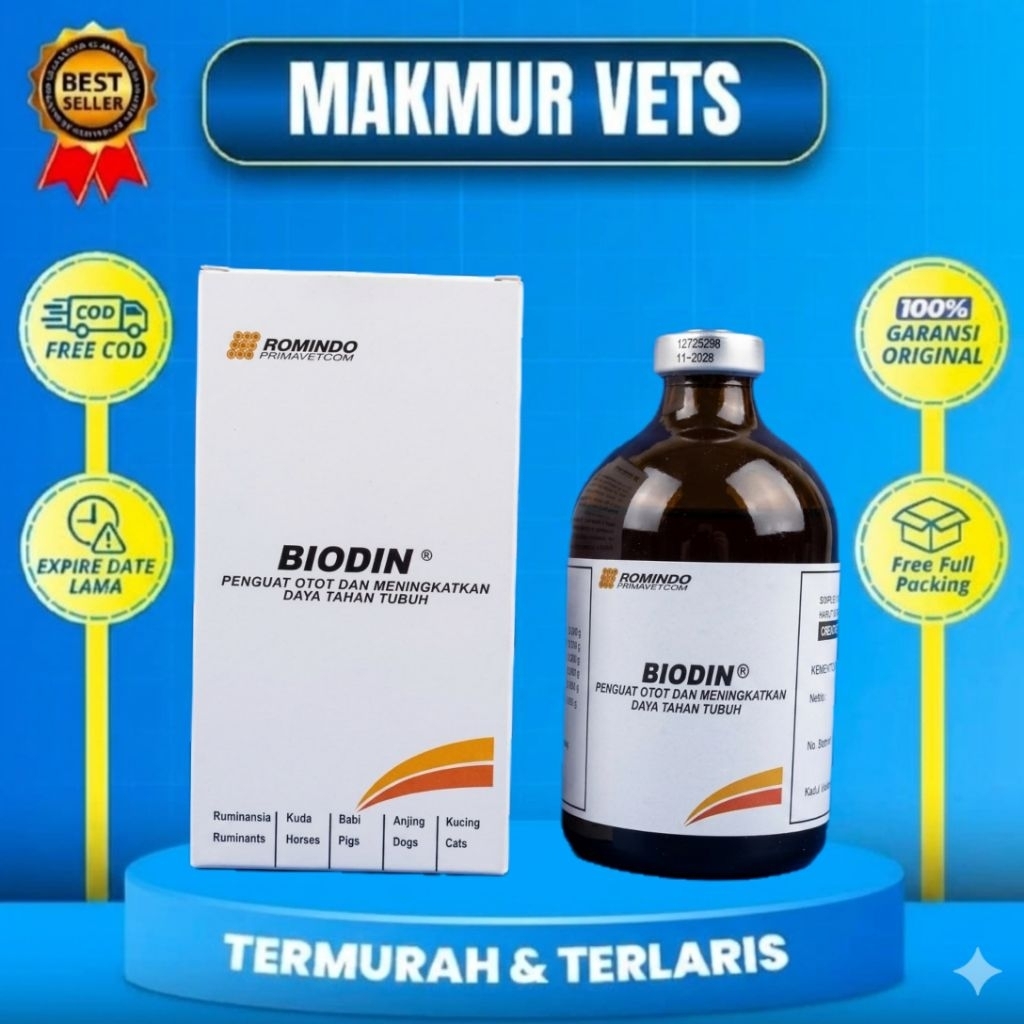 BIODIN  Injeksi Penguat Otot dan Daya Tahan Tubuh Hewan