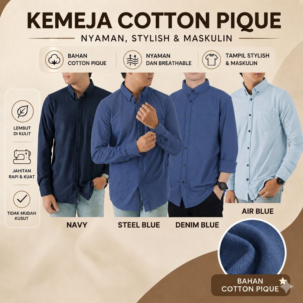 SEROTONIN ID | BLUE SERIES - Kemeja Lengan Panjang Pria Dewasa | Kemeja Pria Formal | Kemeja Pria Ca