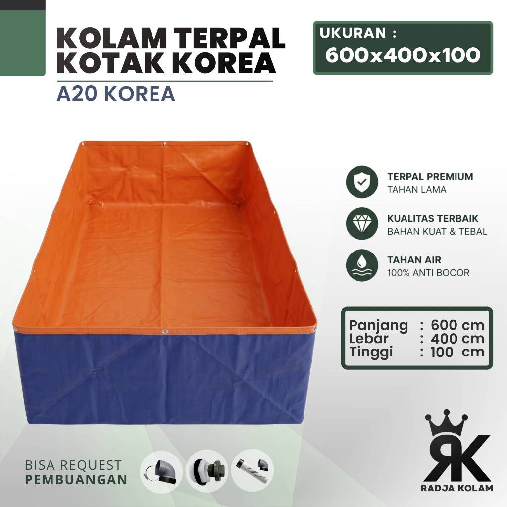 Kolam Terpal Kotak Korea A20 600x400x100 - 6x4x1 Kolam Budidaya Ikan Lele Nila Gurame