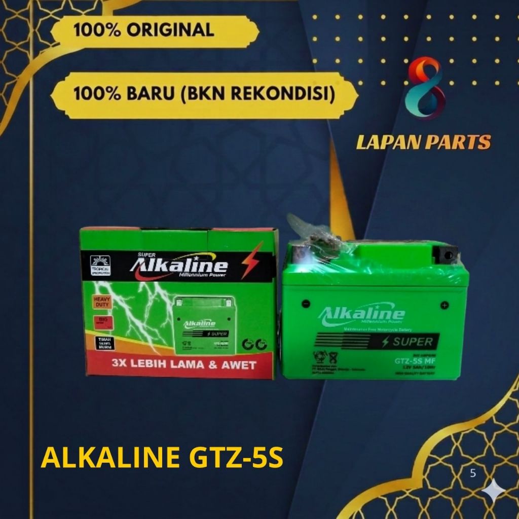 Aki Motor Revo 110 Merk ALKALINE, Type GTZ-5S, Aki kering