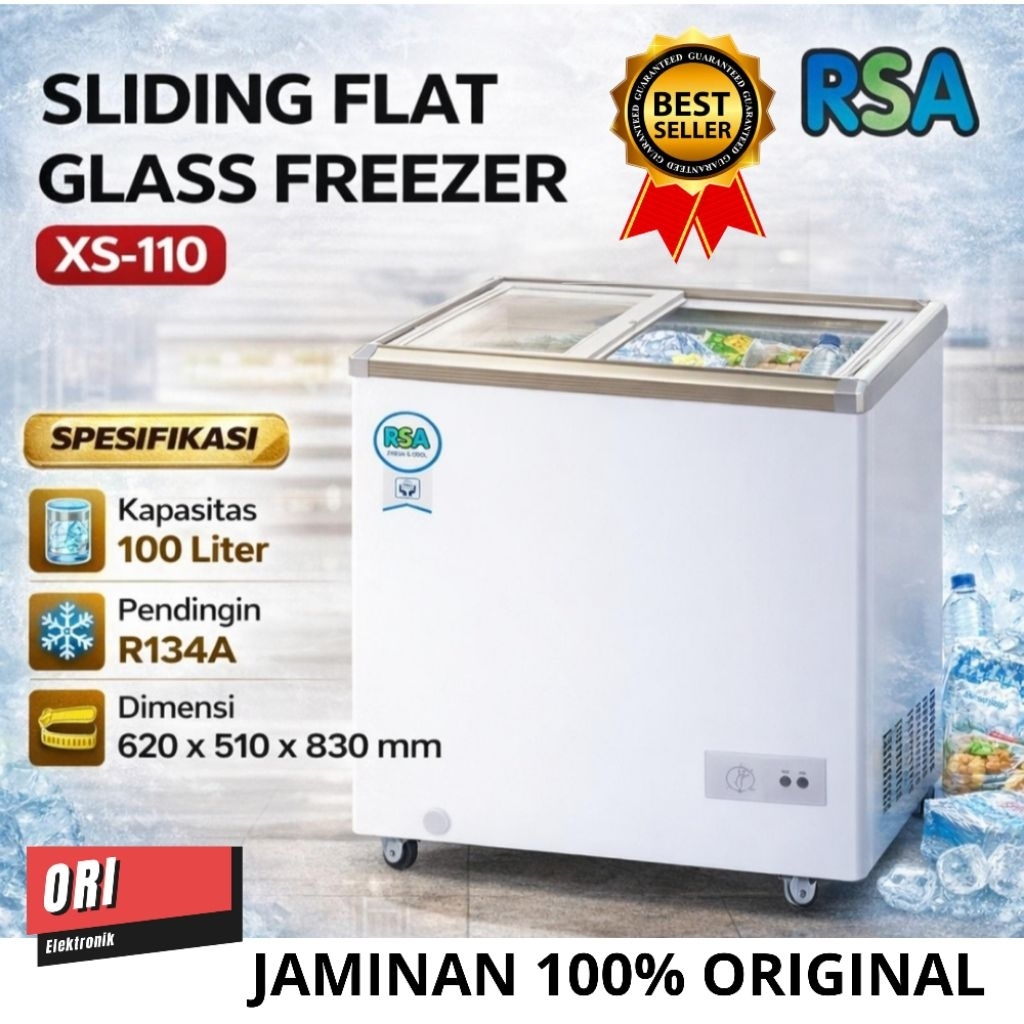 RSA SLIDING CHEST FREEZER FREEZER BOX KACA SLIDING 100 LITER XS-110