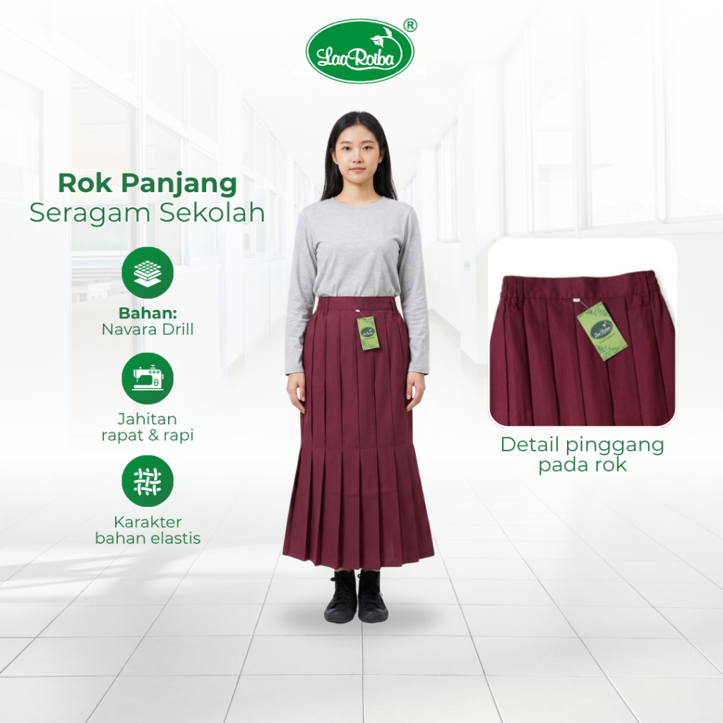 Rok Panjang Seragam Sekolah Rempel SD MI Merah Coklat Bahan Navara Drill Karet Pinggang