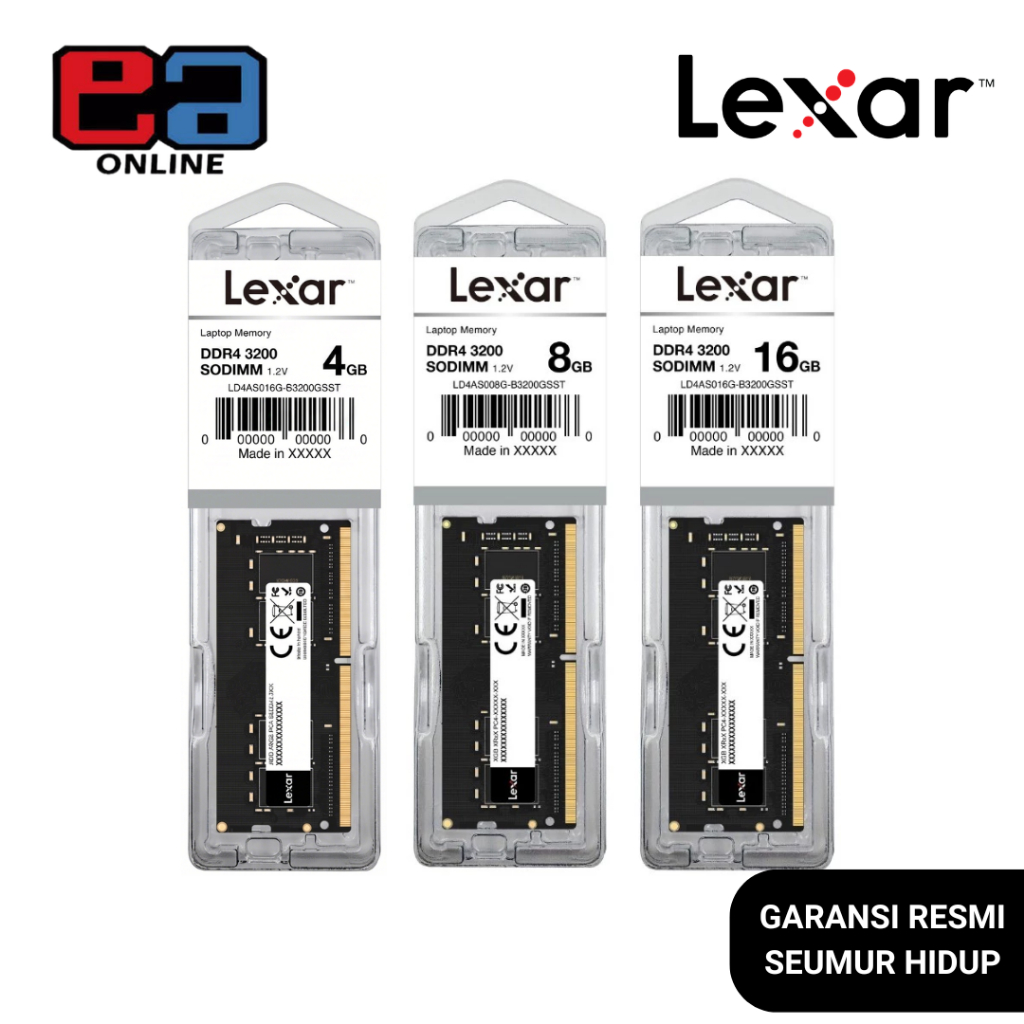 Lexar RAM Laptop SODIMM DDR4 3200 (PC4 25600) - 4GB / 8GB / 16GB