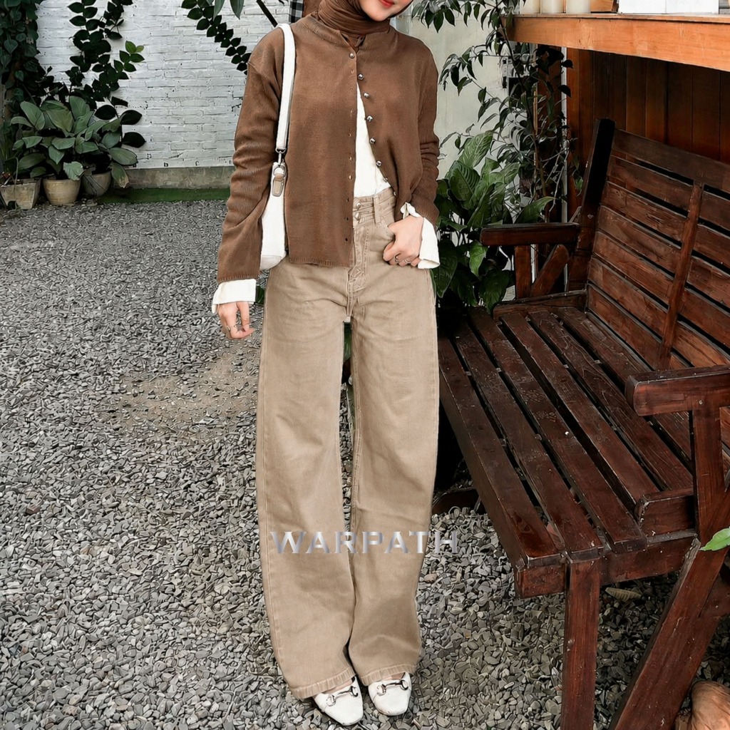 WARPATH - Celana Jeans Baggy Highwaist Kulot Jeans Xoxogy 8709 Coklat Tua Double Button jeans Denim 