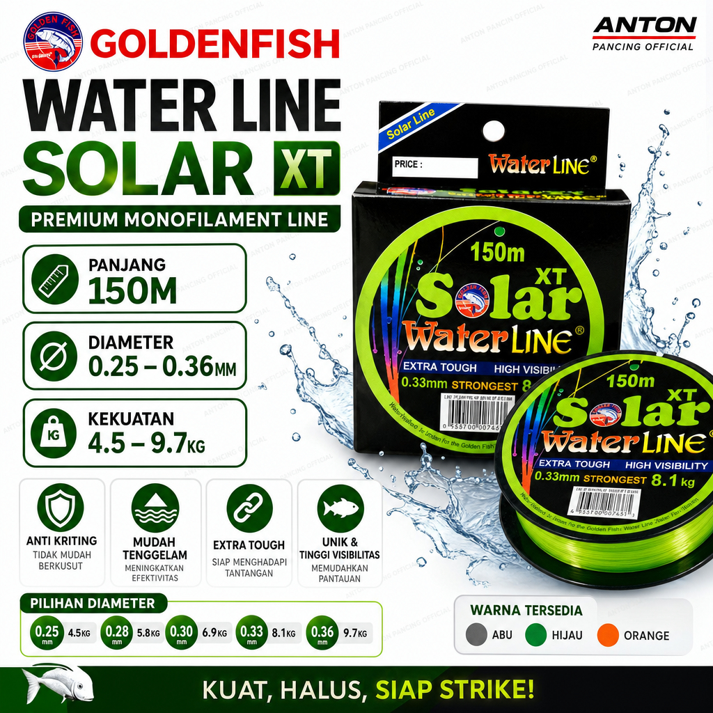 Senar Pancing Golden Fish Waterline Solar XT 150m 0,25 0,28 0,30 0,33 0,36mm Anti Kriting,Mudah Teng