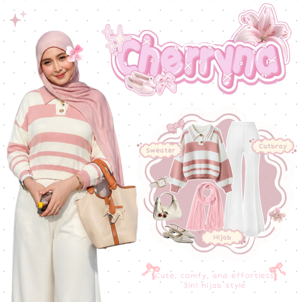 One Set 3in1 Remaja Kekinian - Hijab - Celana - Sweater - Set Korean Style OOTD Remaja Hangout - CL3