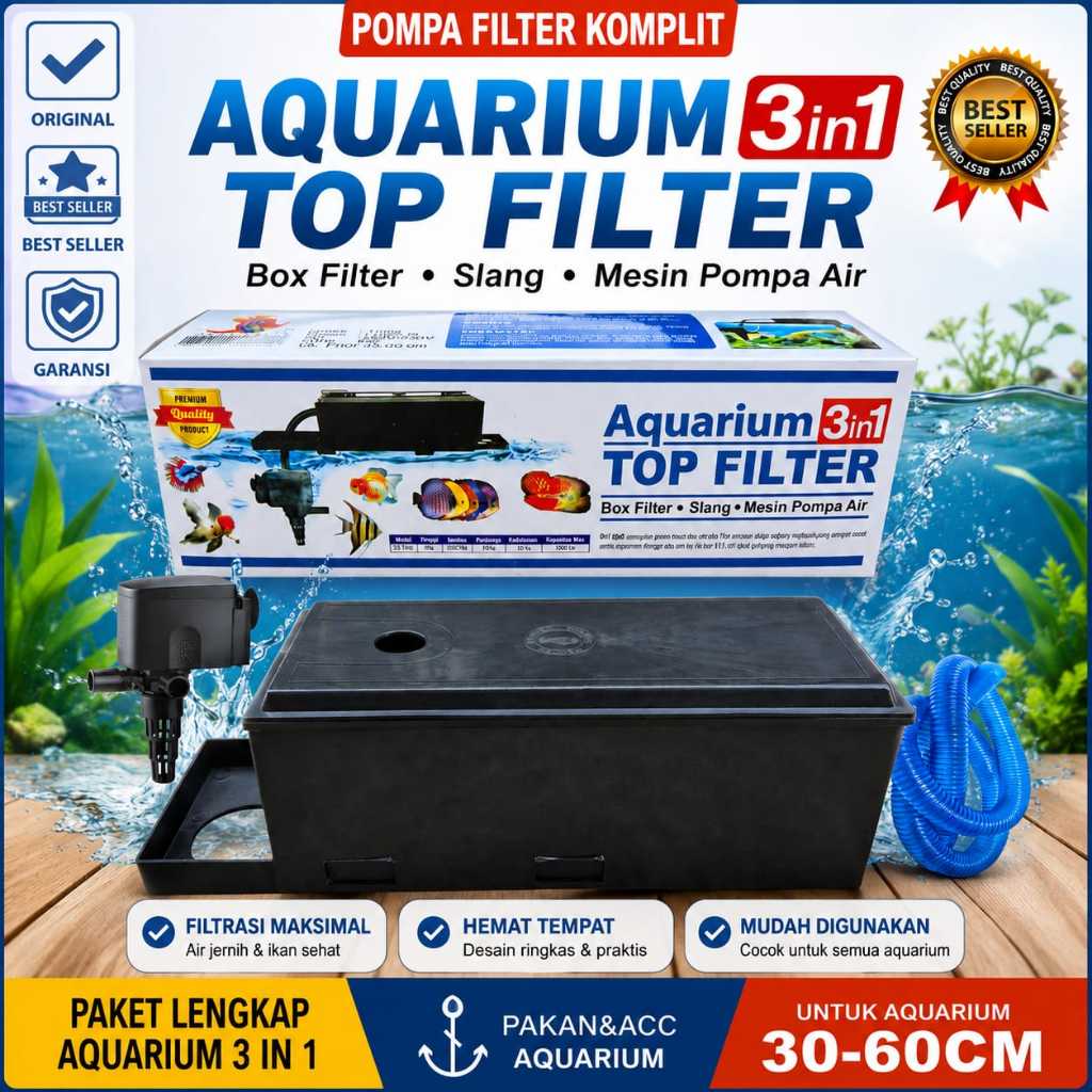 Mesin Filter Pompa Aquarium Komplit Top Filter Box Aquarium 3 In 1 Rosston SP 1200 Gratis Kapas